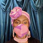 'ZIKORA' AFRICAN PRINT MASK+HEAD-WRAP SET (PINK/PURPLE)