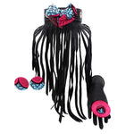 'Kosarachi' Leather Fringe Choker Set - (Fuschia/Blue)