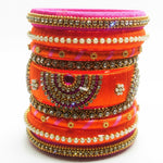 'Sajil' Bangle Stack - (Fuchsia/Orange)