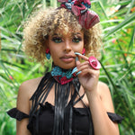 'Kosarachi' Leather Fringe Choker Set - (Fuschia/Blue)