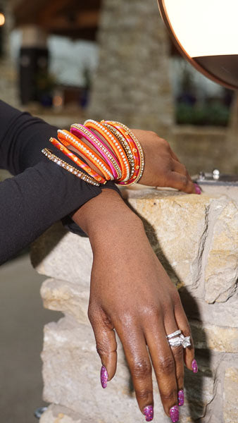 'Sajil' Bangle Stack (Fuchsia/Orange) - Main Image