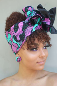 'Iman' Head Adornment (Satin Lined)- Pink/Teal